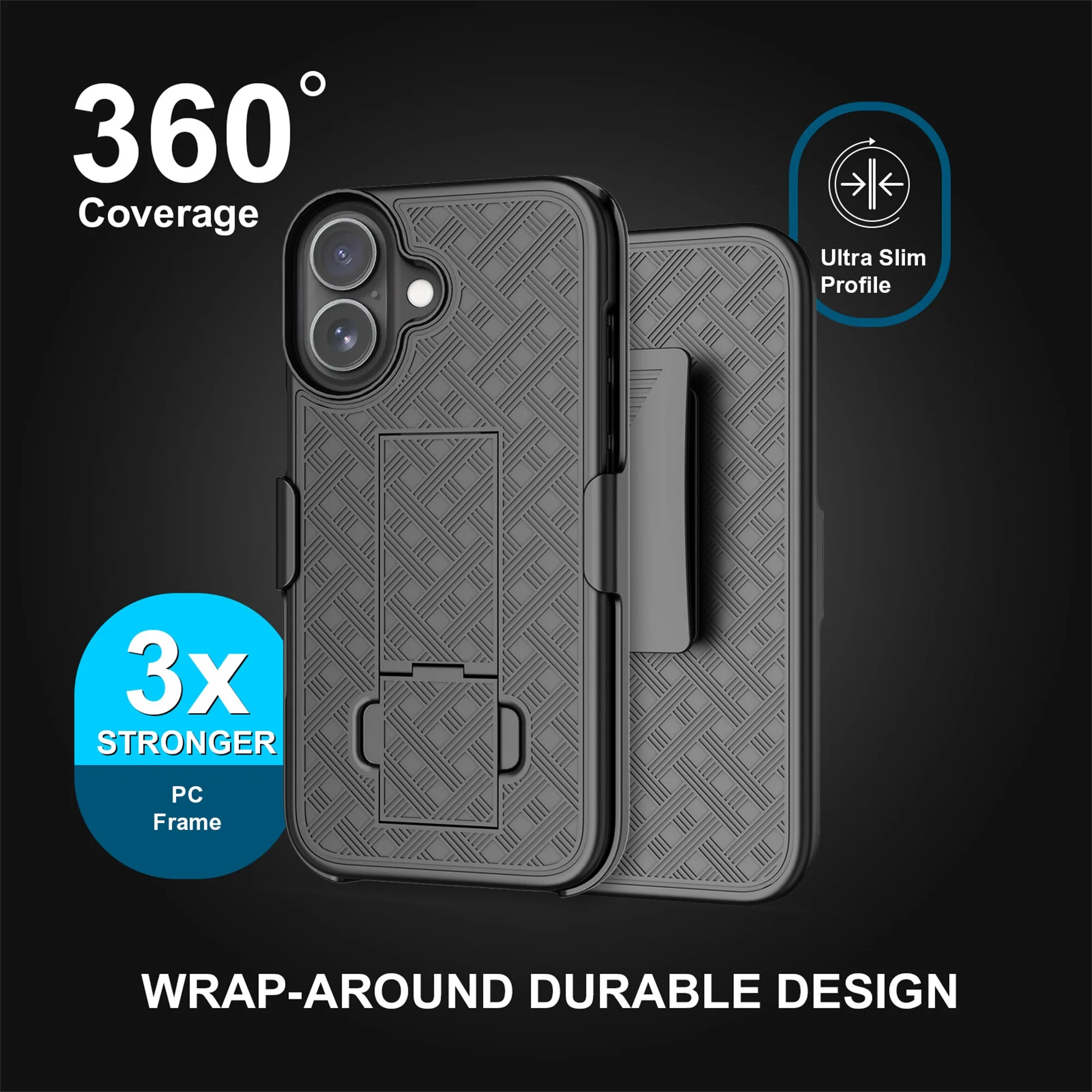 2In1 Phone Shell Holster Combo Case with Kickstand Waist Belt Clip Phone Cover for IPhone 17 PRO MAX for Iphone17 Air Phone Case