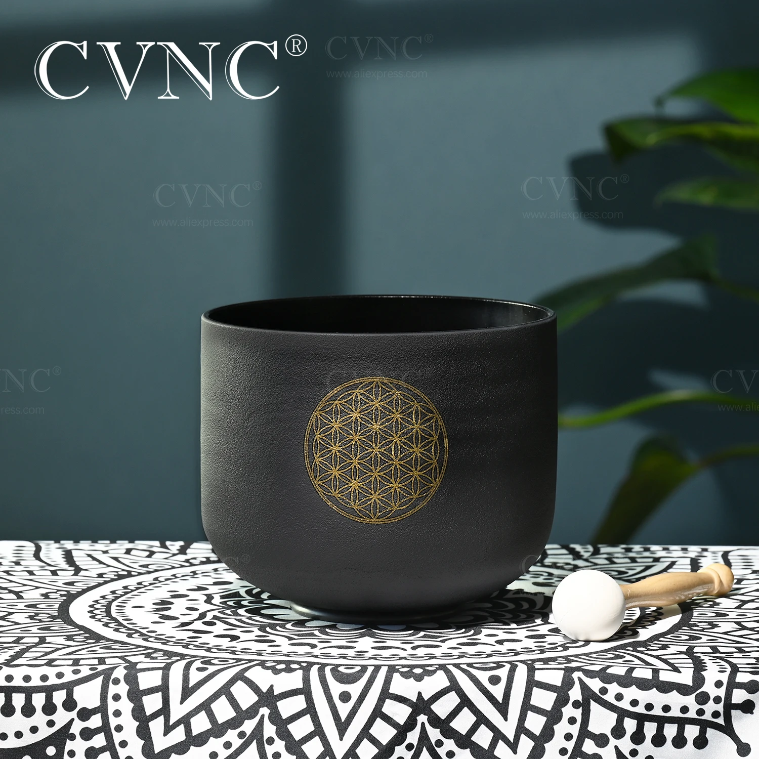 CVNC 8 Inch 440/432Hz Flower of Life Crystal Singing Bowl  Quartz Chakra For Sound Healing with Free Mallet