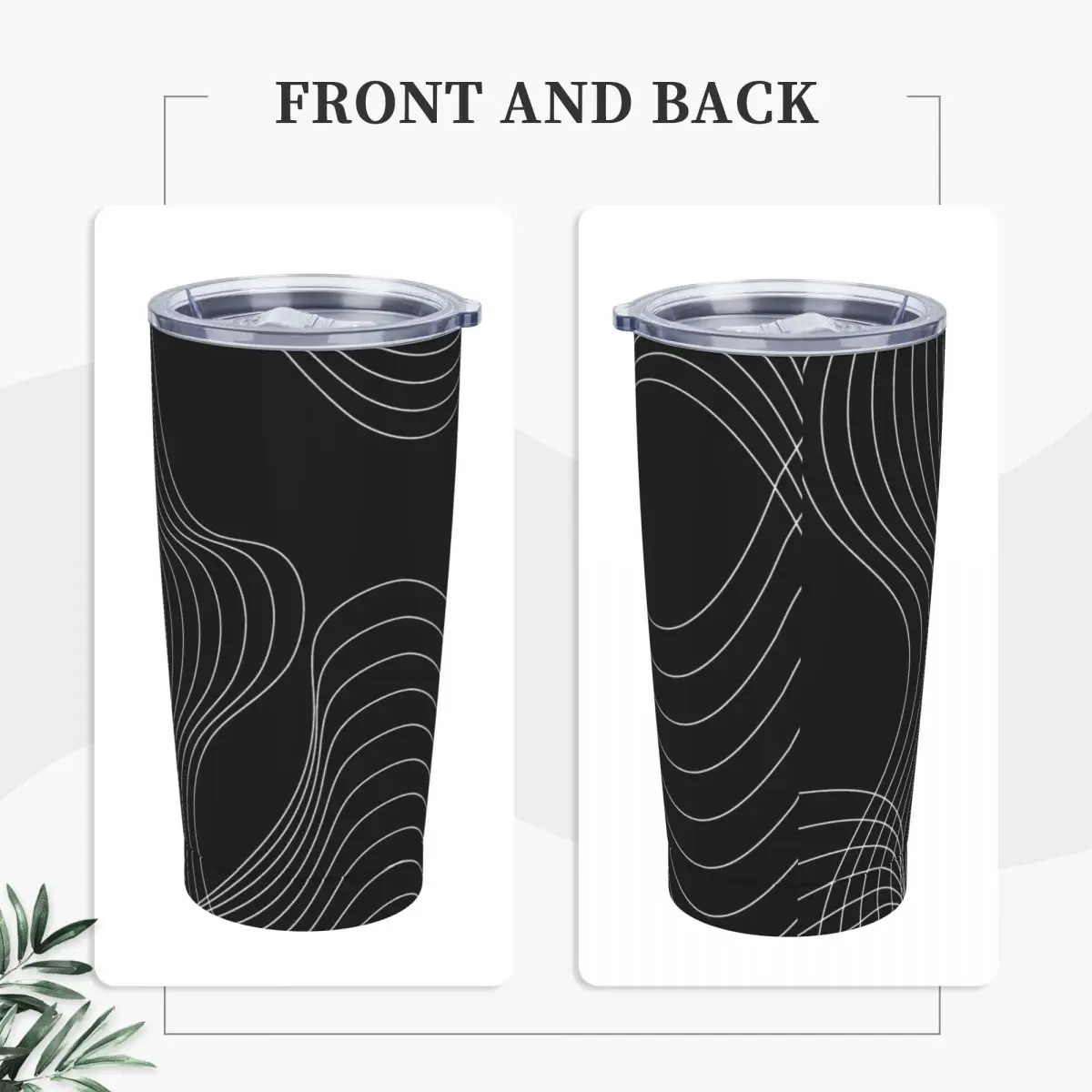 Striped Stainless Steel Tumbler Wave Abstract Lines Travel Thermal Mug With Straws and Lid Car Mugs Cold and Hot Water Bottle