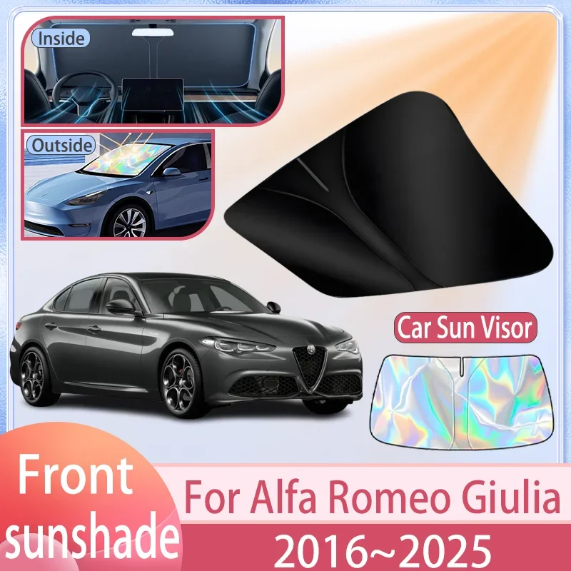 

Car Sunshade For Alfa Romeo Giulia 2016~2025 2024 2023 2022 2021 Front Windshield Sun Visor Cover Anti UV Protection Accessories