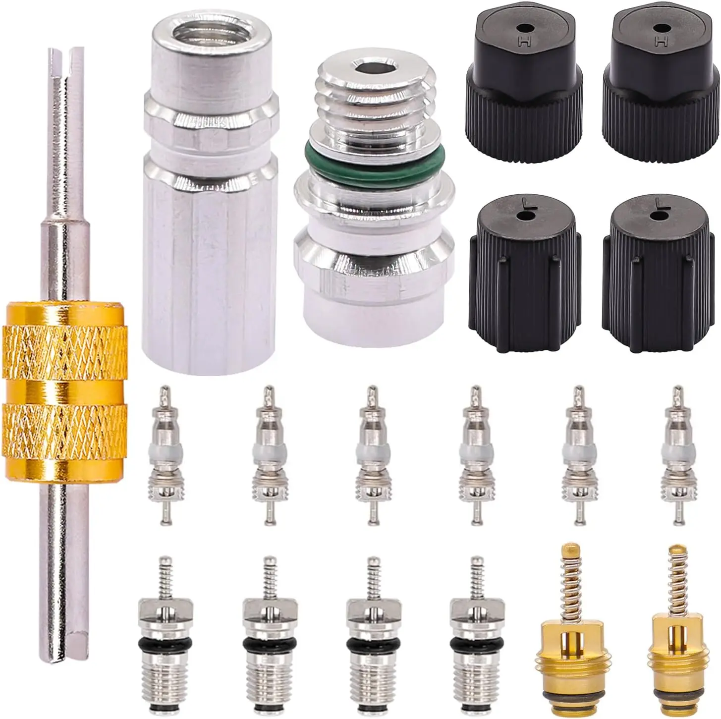 19PCS Air Conditioning Valve Core Car AC R12 R134a Refrigeration Schrader Valve Stem Cores Service  Charging Port Seal Caps Kit