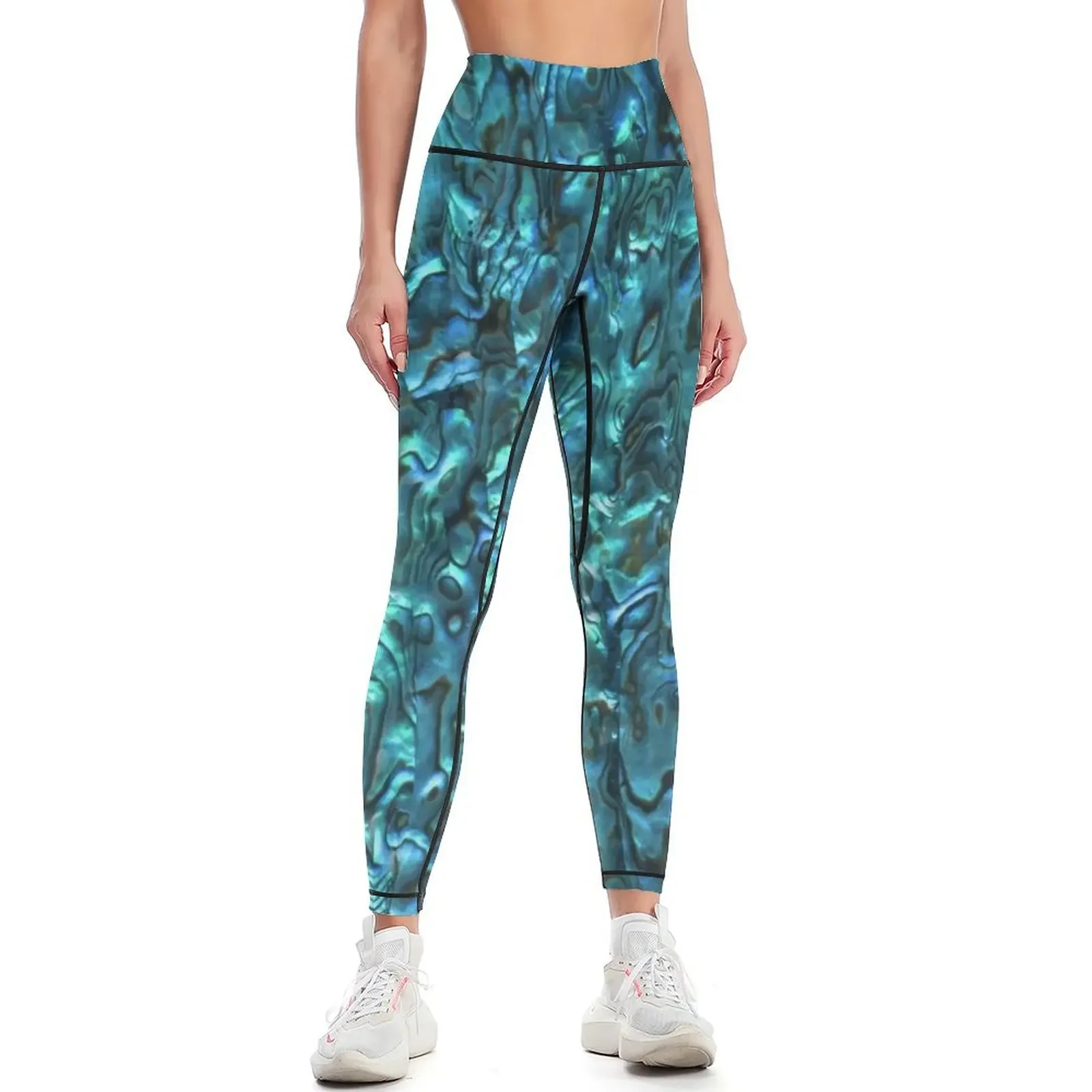 Abalone Shell | Paua Shell | Seashell Patterns | Sea Shells Cyan Blue Tint Leggings gym wear sport pants Womens Leggings