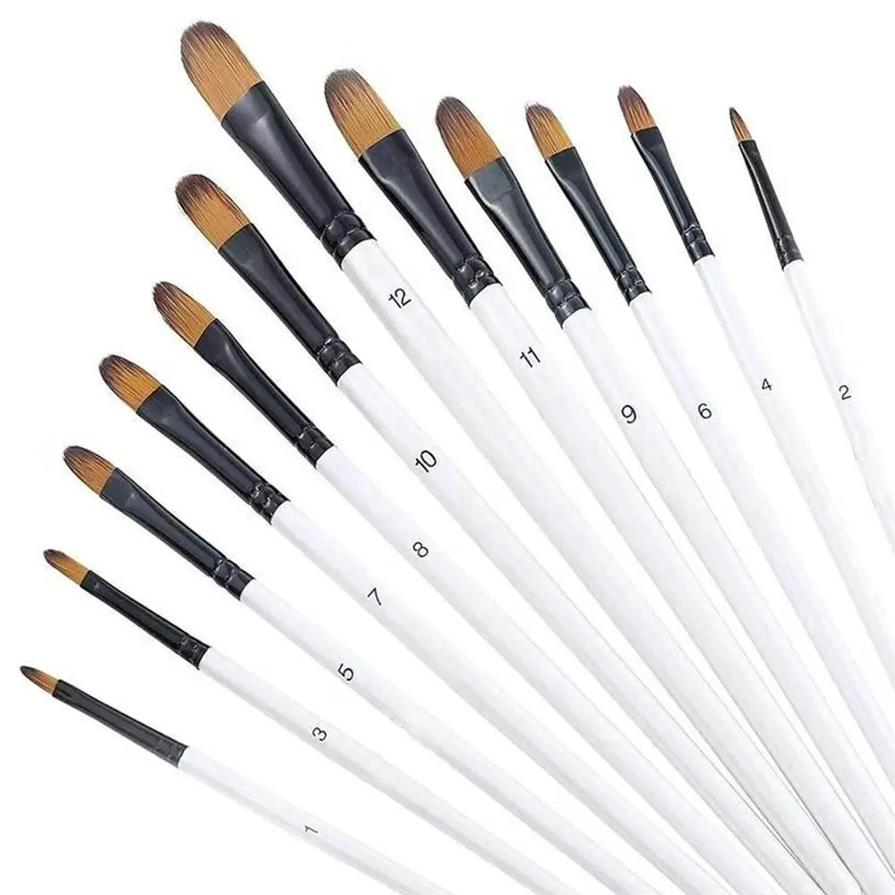 12Pcs Nylon Watercolor Brush Set Soft Hair Beginner's Art Hand Drawn Watercolor Pointed Round Flat Head Artists Painting Brushes