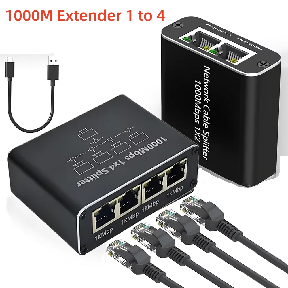 

RJ45 1 to 2 4 100M/1000M Network Ethernet Splitter Adapter Cat 5/5e/6/7/8 LAN Cable Extender Simultaneously Networking for 2 PC