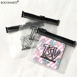 100PCS Custom Logo Jewelry Packaging Bags With Black Zipper Line Top Reusable Small Pvc Plastic Earring Zip Lock Bag Clear Pouch