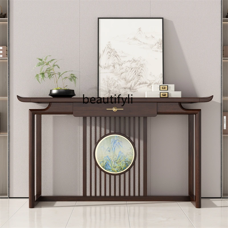 Customized New Chinese Style Solid Wood Console Tables Partition Wall Lobby Strip Table Household Light Luxury Side View