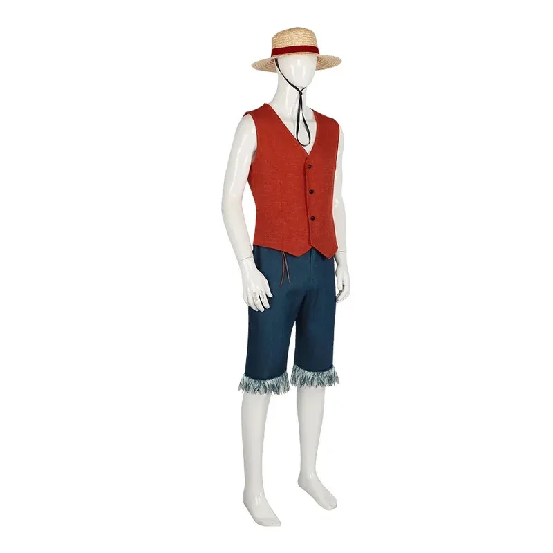 Anime Monkey D. Cosplay Vest Shorts Straw Hat Live Version Man Luffy Suit Halloween Costumea;6'x,9;y'