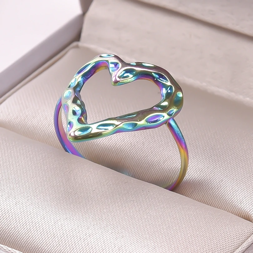 Adjustable Leaf Heart Butterfly Rings For Women Men Accessories Rainbow Colored Stainless Steel Ring Open Vintage Korean Jewelry