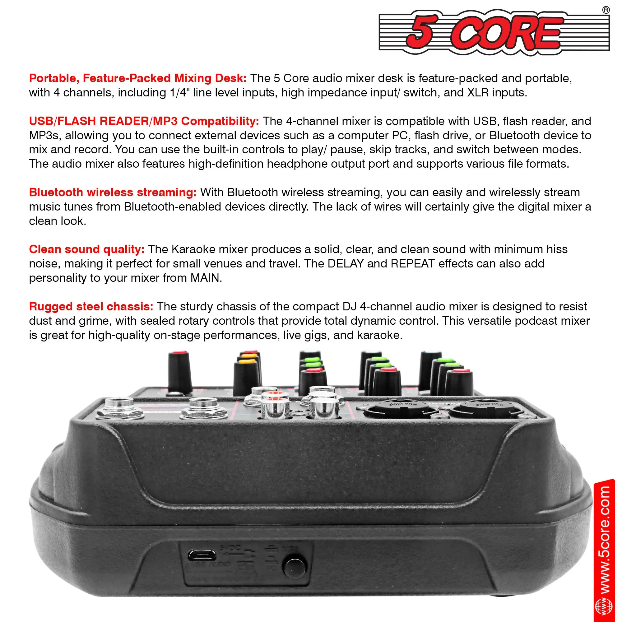 جهاز مزج واجهة الصوت 4 قنوات PC XLR بلوتوث USB DJ Music Podcast Karaoke Sound Board - MX 4CH