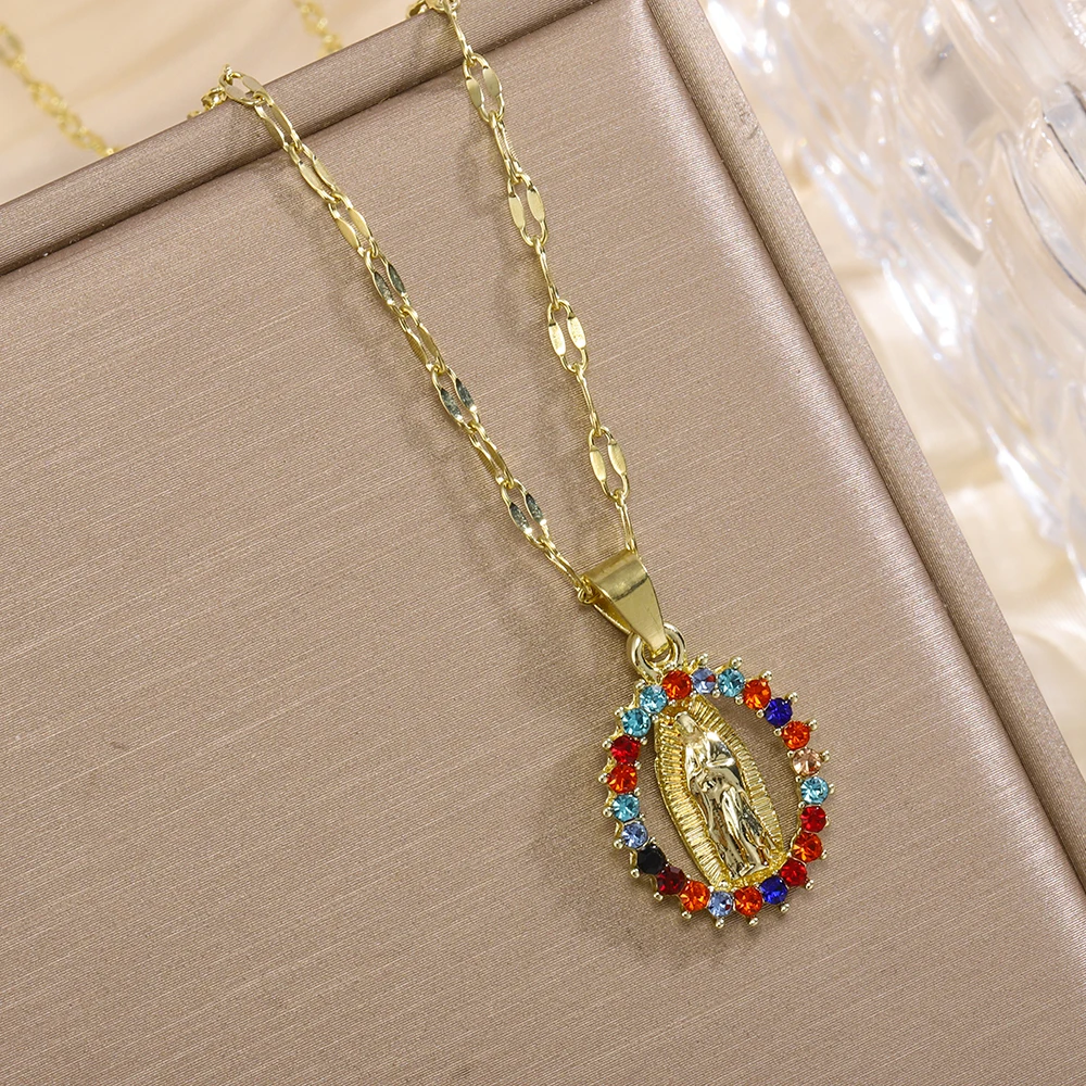 الأزياء الأوروبية والأمريكية اللون زركونيا المرأة قلادة بسيطة وأنيقة مريم العذراء قلادة قلادة #4