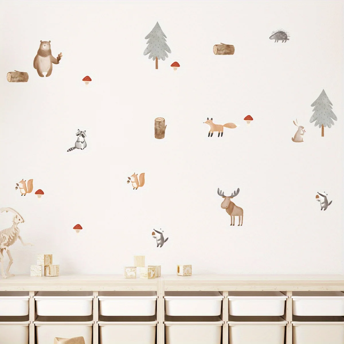 2PCS Cartoon Cute Brown Bear Deer Fox Tree  Animal Wall Sticker for Bedroom Living Room Nursery Decoration Wall Decals