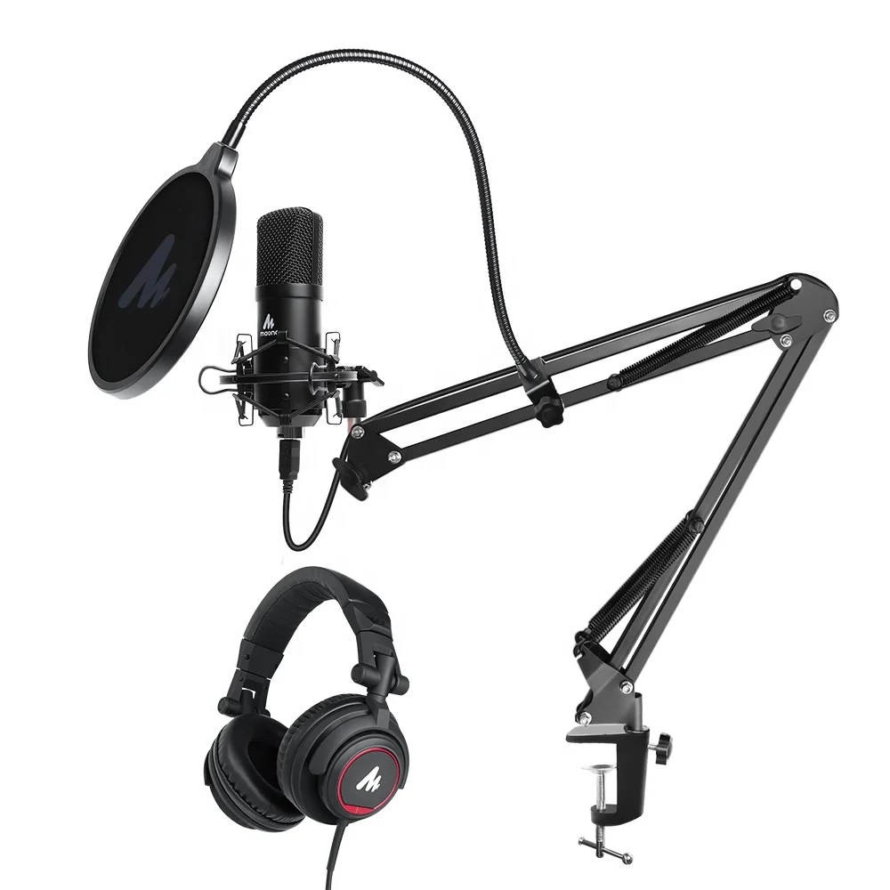 Maono Best Seller Set High Sensitivity PC Condenser Microphone Kit With Podcasting Monitor Function Headphone Gaming Microphones