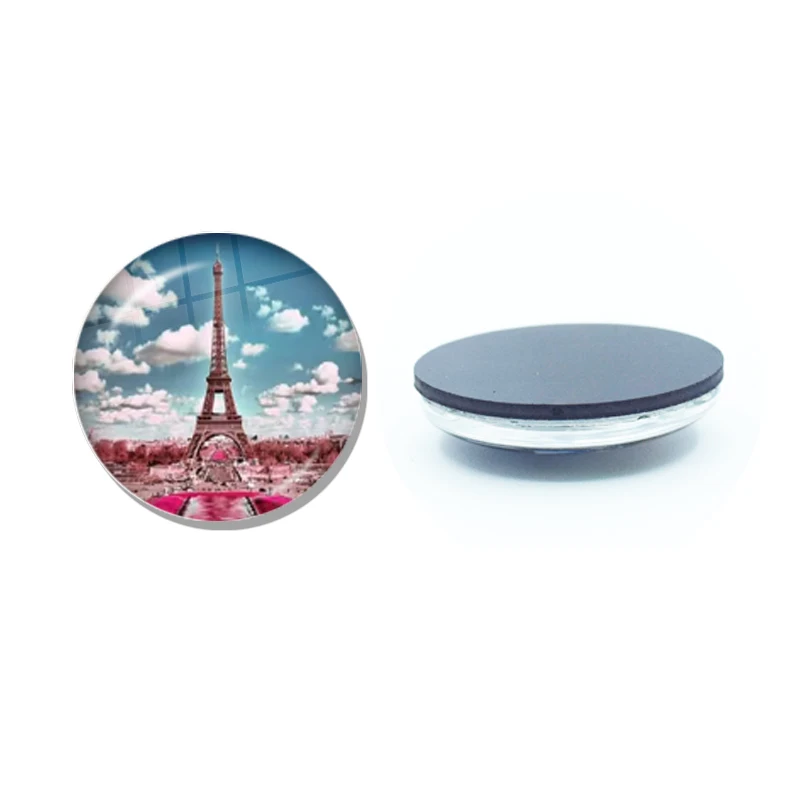 Romantic Paris Eiffel Tower Key Chains Art Lady Drawing Design 30MM Glass Refrigerator Magnet Crystal Magnet Home Decoration