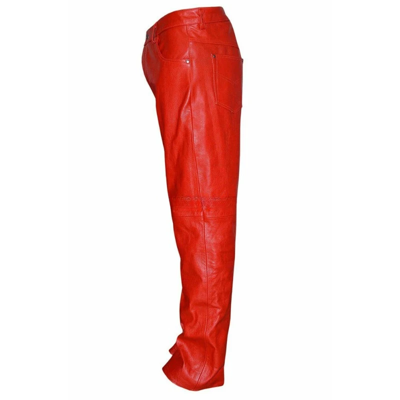 Men's Party Wear Genuine Real Sheepskin Leather Pants Red Hand Made Soft Trouser