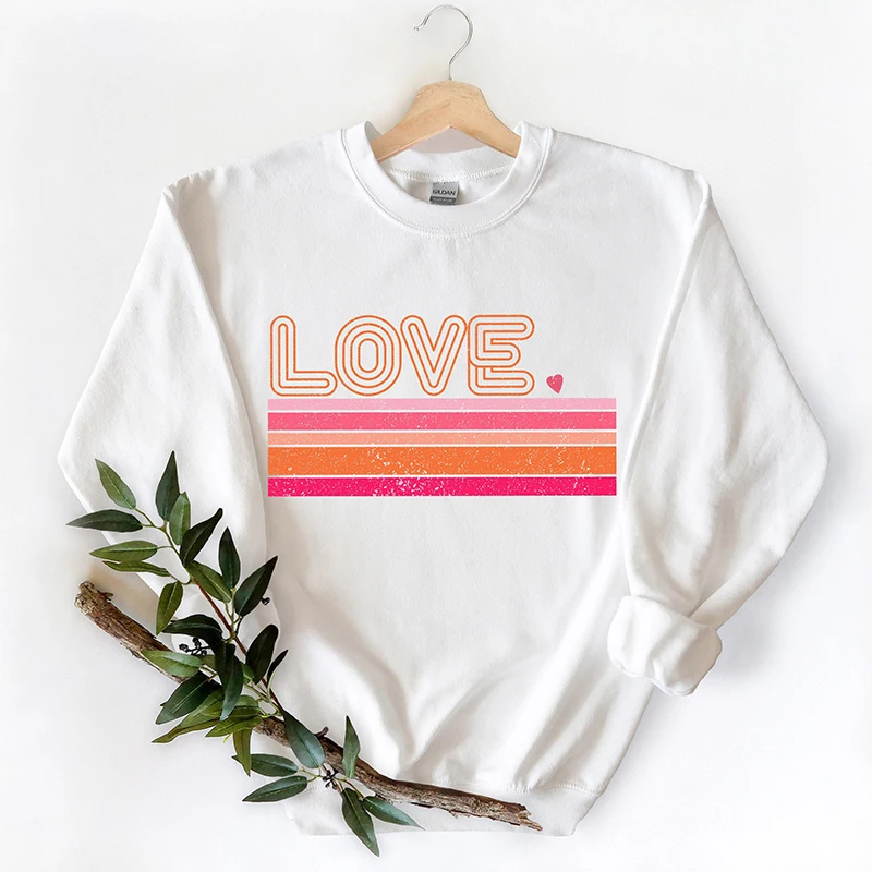 Retro Love Valentines Day Sweatshirts Women's Sweater Happy Valentine's Day Classic Hoodies Valentines Day Love Gift for Women