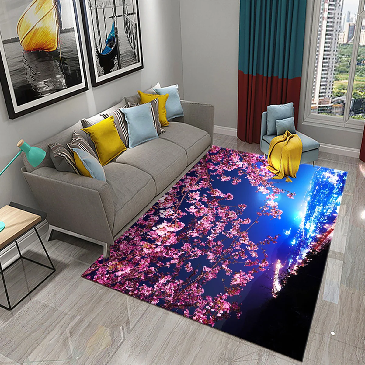 3D Pink Cherry Blossoms Pattern Carpet for Living Room Bedroom Kitchen Area Rug Carpet Home Decor Parlor Floor Mat Anti-Slip Rug