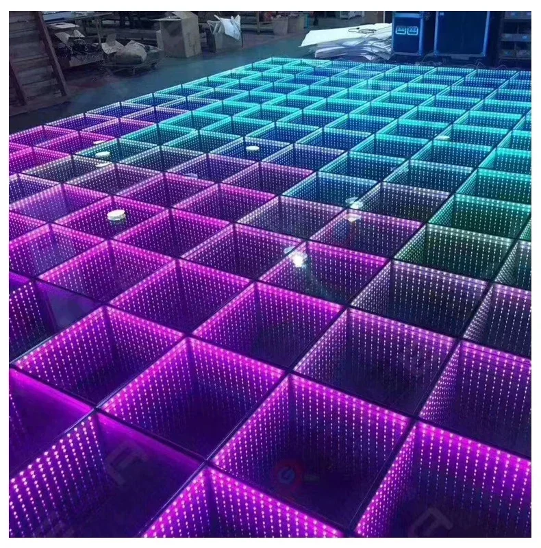 إعداد سريع للتحكم في واي فاي/SD وحقيبة طيران مقاومة للماء ثلاثية الأبعاد بتأثير مرآة LED لأرضية الرقص لحفلات الزفاف #4