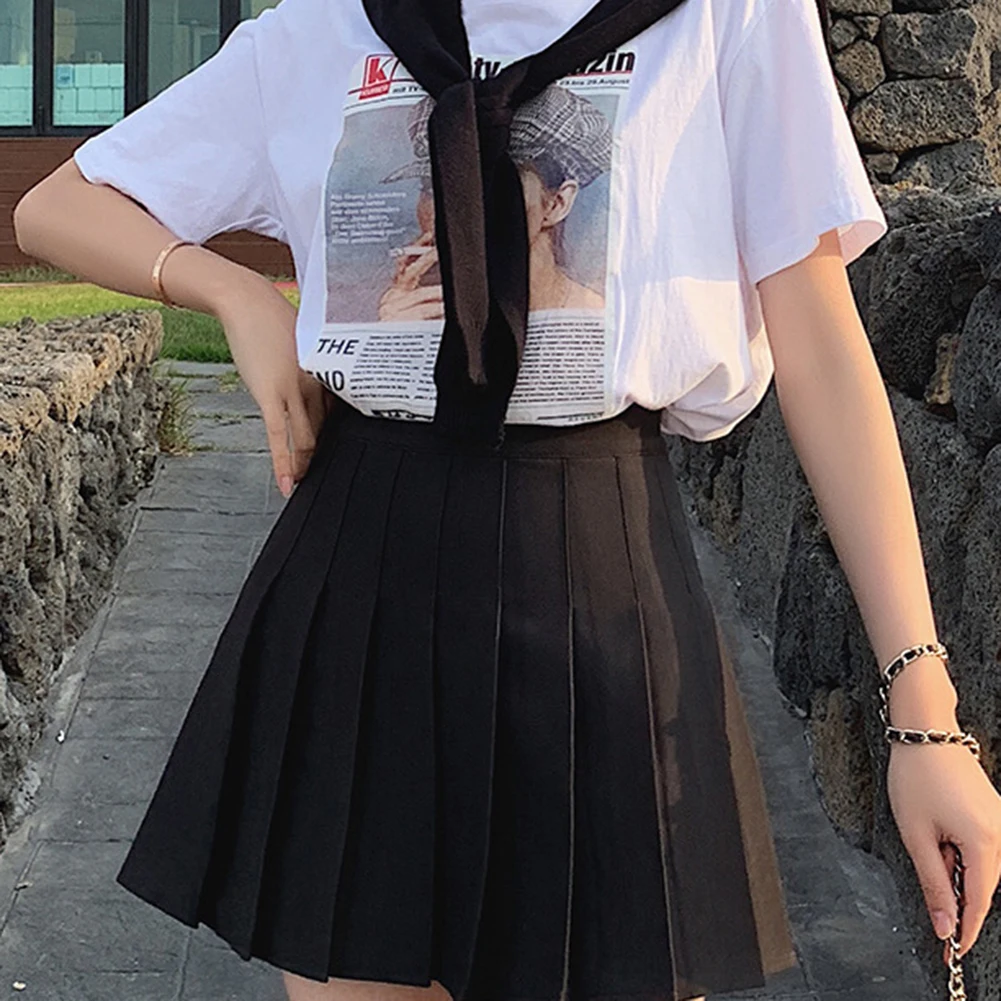 كل مباراة تنورة زر تنورة تنطبق على الإناث العلامة التجارية الجديدة حالة عارضة مطوي تنورة الزي ايمو الملابس فستان كاجوال