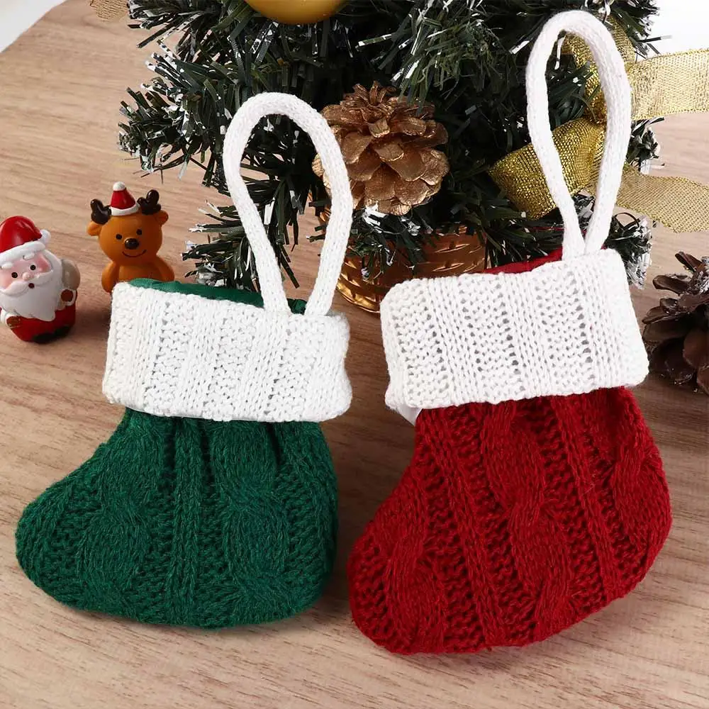 Mini Christmas Gift Sock Handmade Cute Pattern Cutlery Cover Xmas Tree Hanging Candy Bag Decorative Festivel Party Accessories