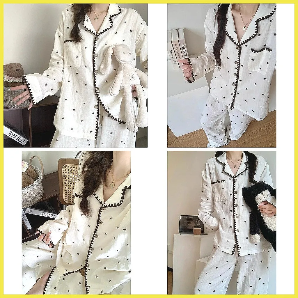 

Women's Turn-Down Collar Pajama Set, Comfy Spring Autumn Shirt & Pants Loungewear