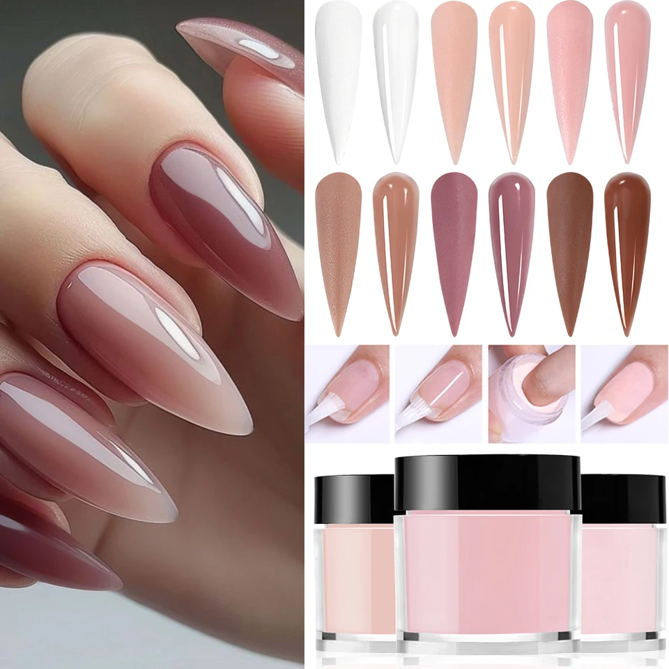 Set de 6 colores de polvo acrílico profesional para uñas, rosa, transparente, blanco, nude, polímero para extensión de uñas, tallado 3D, francés 5
