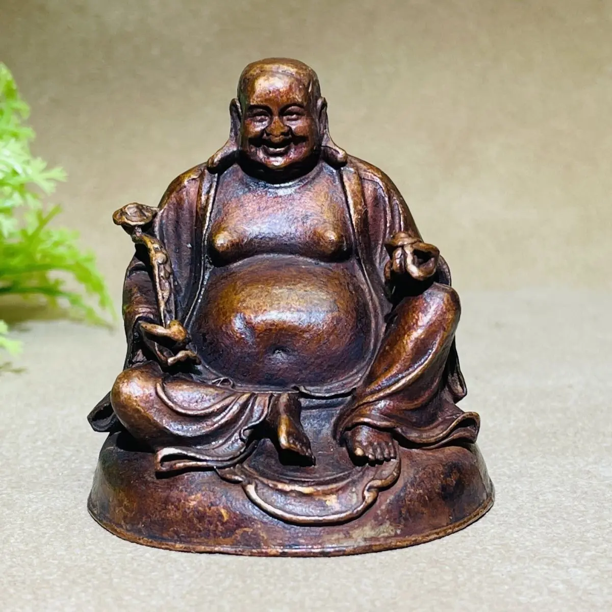 Antique Maitreya Buddha Alloy Copper Laughing Buddha Collection Ornament Imitation Copper Home Furnishing Lucky Cloth Bag Monk M