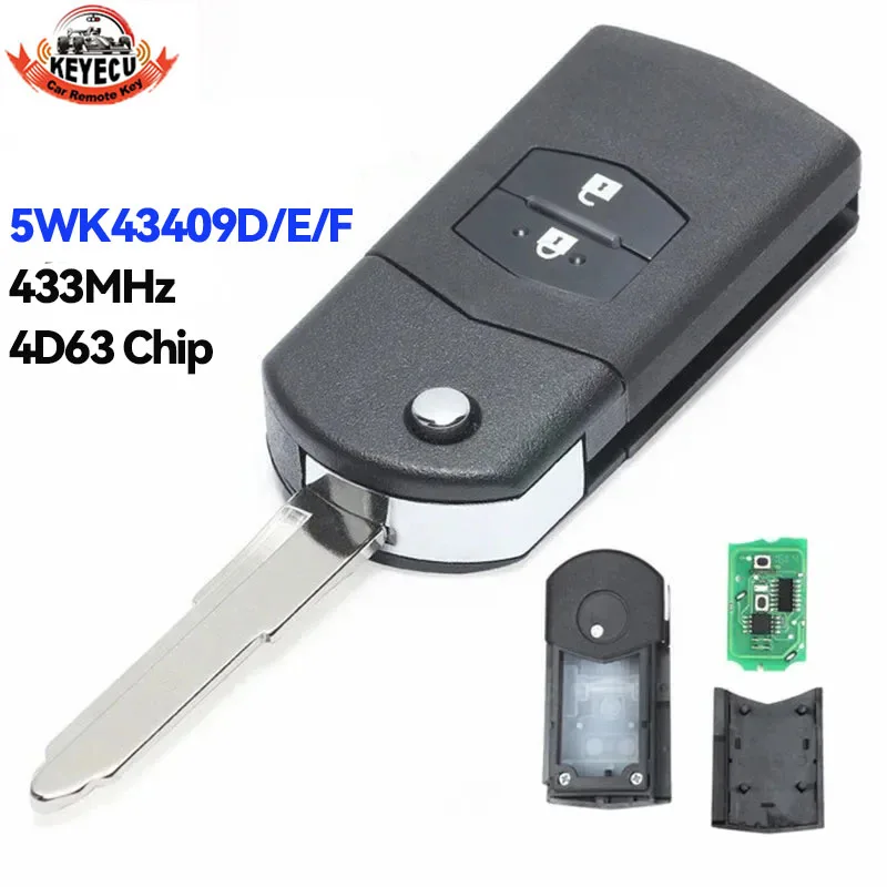 

KEYECU Upgraded Flip Key Remote For Mazda 2 DE Series 2012 2013 2014 Siemens System 5WK43409D/E/F 2 Button Fob 433MHz 4D63 Chip