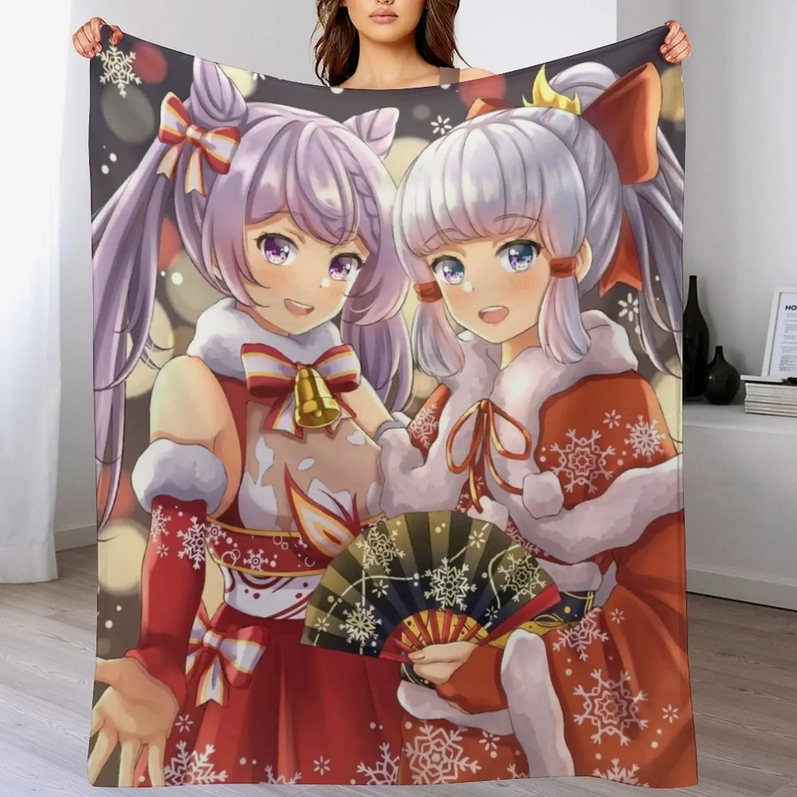 

Ayaka and Keqing Throw Blanket Furry Heavy Soft Plaid Softest Blankets