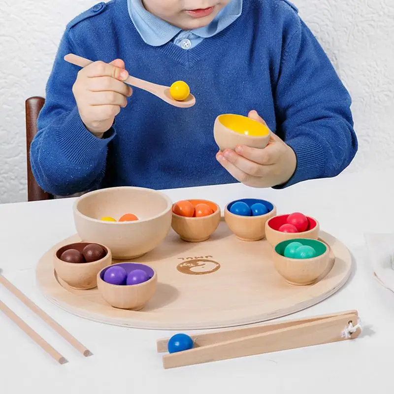 Giocattoli di classificazione dei colori per bambini palline di legno giocattolo abbinato per bambini giocattolo di apprendimento multiuso per viaggi all'aperto e