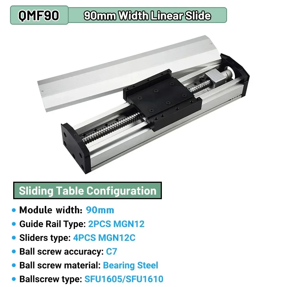 90 Wide Nema 23 57mm XYZ Axis Linear Rail Stage Fully Enclosed BallScrew Aluminum Sliding Table SFU1605/1610 Ball Screw Actuator