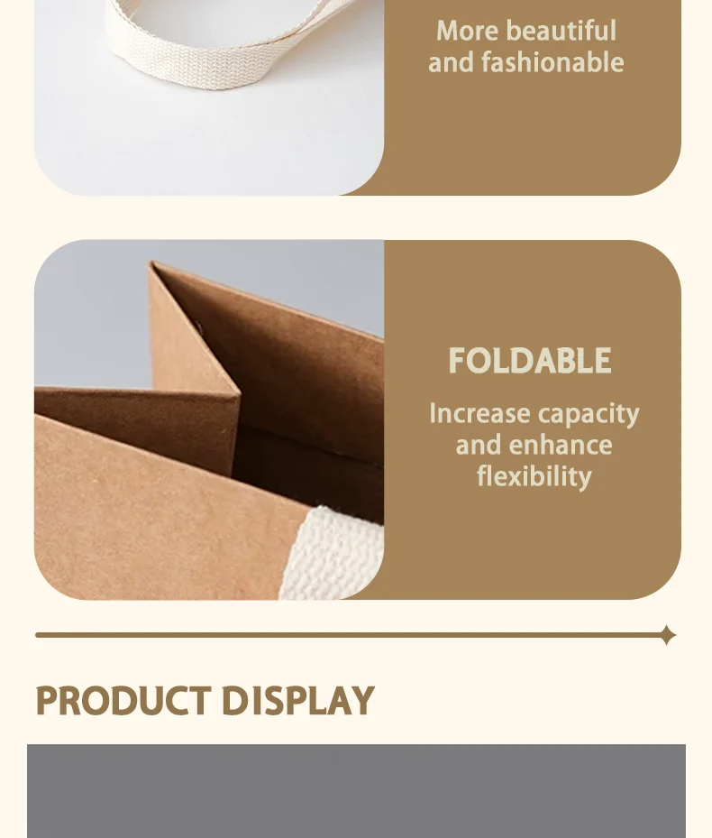 10 Stück Kraftpapiertüten für hochwertige Bekleidungsgeschäfte, Handtaschen für Verpackungen, Geschenk- und Einkaufstaschen, unterstützt individuelles Logo. – Detail 5