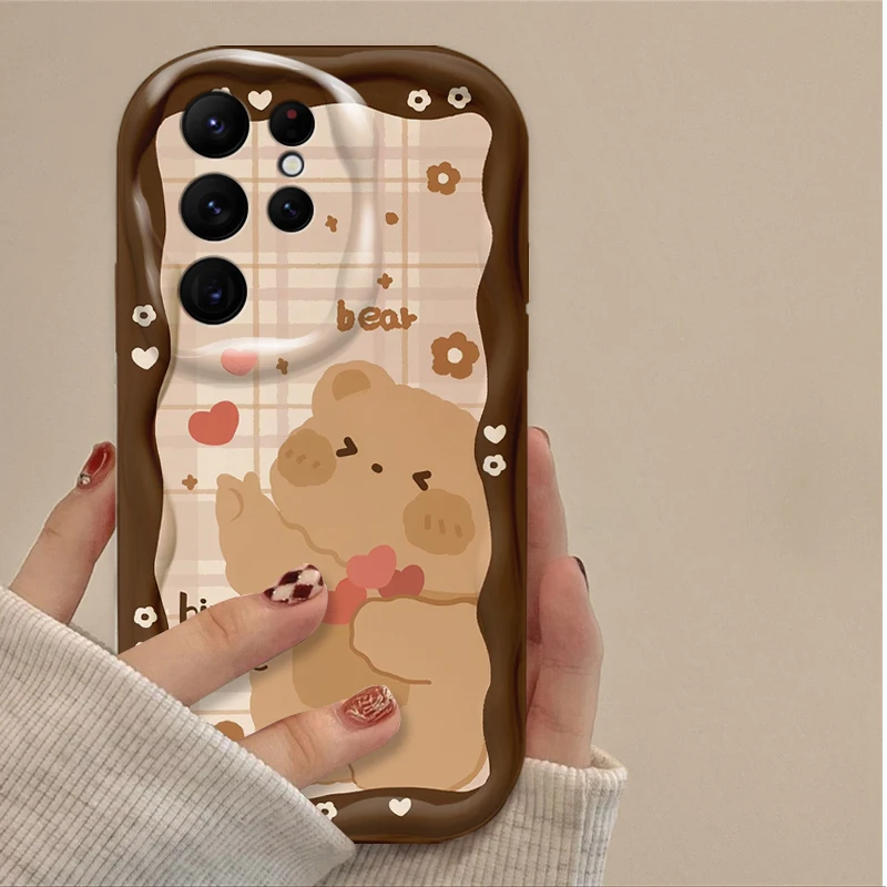 Adorável urso de café silicone impressão à prova de choque caso telefone para samsung galaxy s25 s24 ultra s23 s22 s21 s20 plus fe a56 a36 a26