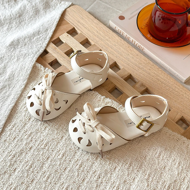 Girls Casual Sandals Korean Style Versatile Kids Sandals with Simple Bows 2026 Summer New Children Princess Shoes Non-slip