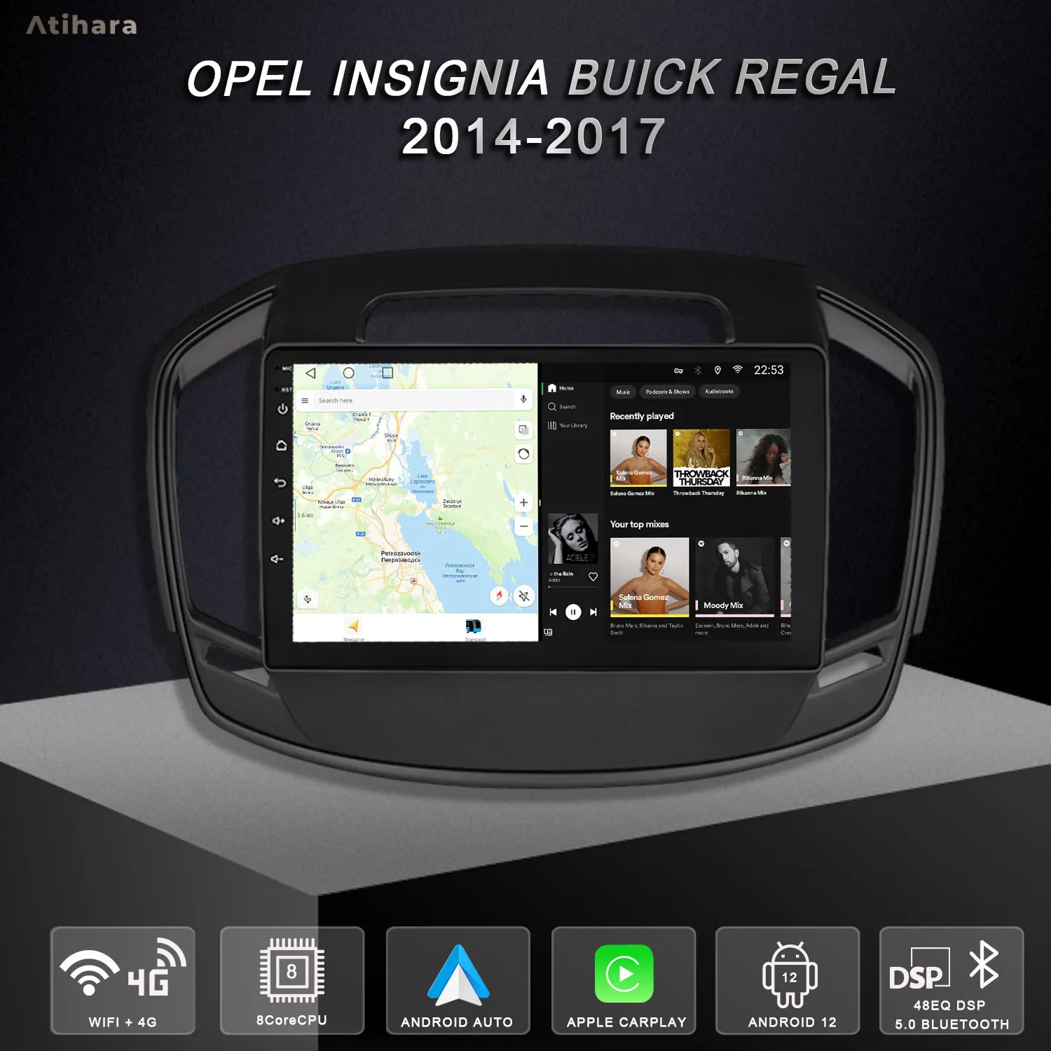 

Atihara 9" Carplay Android Auto Car Radio For Opel Insignia Buick Regal 2014-2017 2Din Multimedia Player GPS Audio DSP 4G Stereo