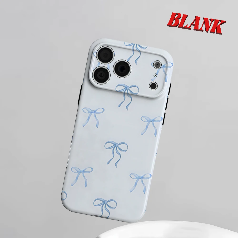

Sky Blue Bow 2-in-1 Phone Case For iPhone 17 16 15 14 13 Pro Max Air 16e INS Flower Hard PC Bumper Cover Coque