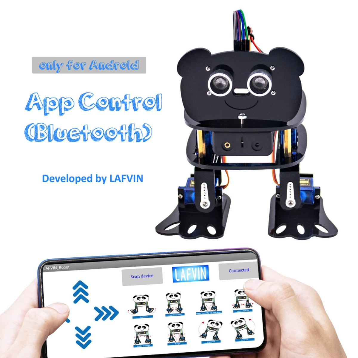 LAFVIN Dancing Robot Kit 4-DOF Smart Panda Robot Car DIY Learning Kit For Arduino Programmable Dancing Electronic Toy For Kids