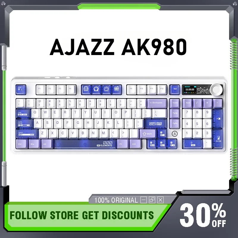 

AJAZZ Original AK980 Mechanical Keyboard Tri-mode 98 with Columns Wireless Gaming with Screen 2.4g/Bluetooth/Wired