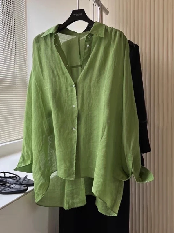 

Ele een irt Women's Summer Thin Loose Long Sve Chic Sun Protection Top Comfortable Bubbled Sve Casual Blouse
