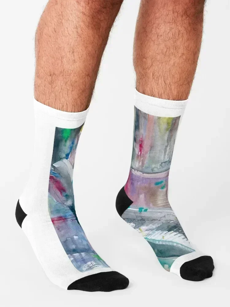 SERGEI RACHMANINOFF watercolor portrait .3 Socks Children's kids Stockings compression cycling Socks Ladies Men's