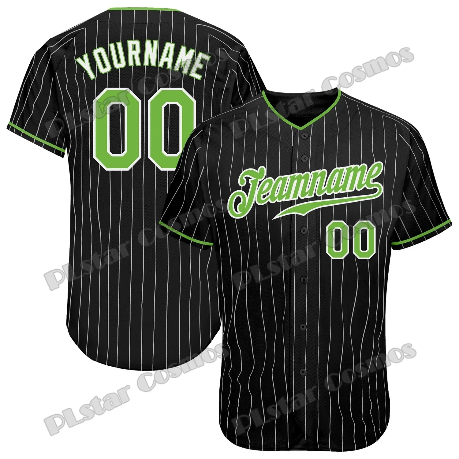 Custom Black White Pinstripe Neon Green-White 3D Printed Men\'s Baseball Jersey Hip Hop Streetwear Unisex Baseball Shirt KS-47