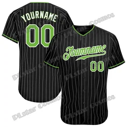 Custom Black White Pinstripe Neon Green-White 3D Printed Men's Baseball Jersey Hip Hop Streetwear Unisex Baseball Shirt KS-47