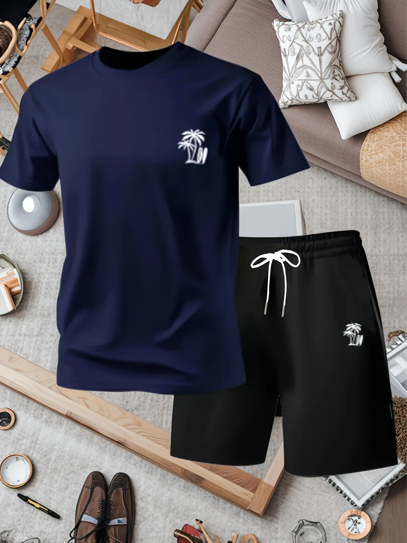 Trendy 2-Piece Suit Smooth Breathable Tee Pocket Shorts, Non-Irritating Skin Fabric With Tightly Bonded Print For All-Day Relax view 2