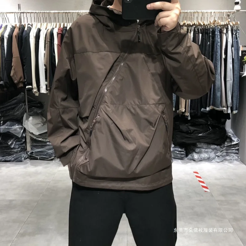 

Autumn and winter casual outdoor waterproof multi-pocket workwear hooded jacket, men's trendy windproof down jacket