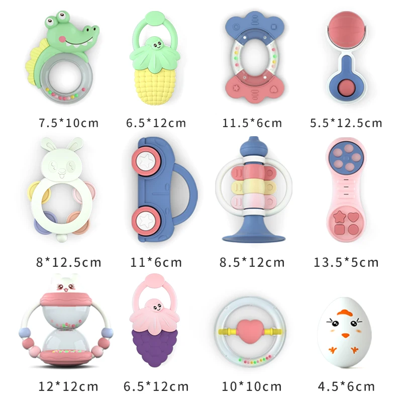 Hochets en silicone doux pour bébé, ensemble TeWindsor de dessin animé, jouet pour les sens du nouveau-né avec boîte, jouets éducatifs pour tout-petits, 0-12 mois