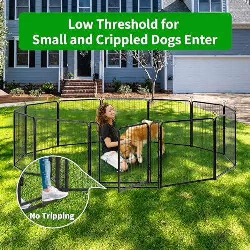 Kfho Dog Playpen Outdoor Extra Wide 12 Piece Panels Heavy Duty Anti-Rust Coating-Strengthened Dog Fence 40