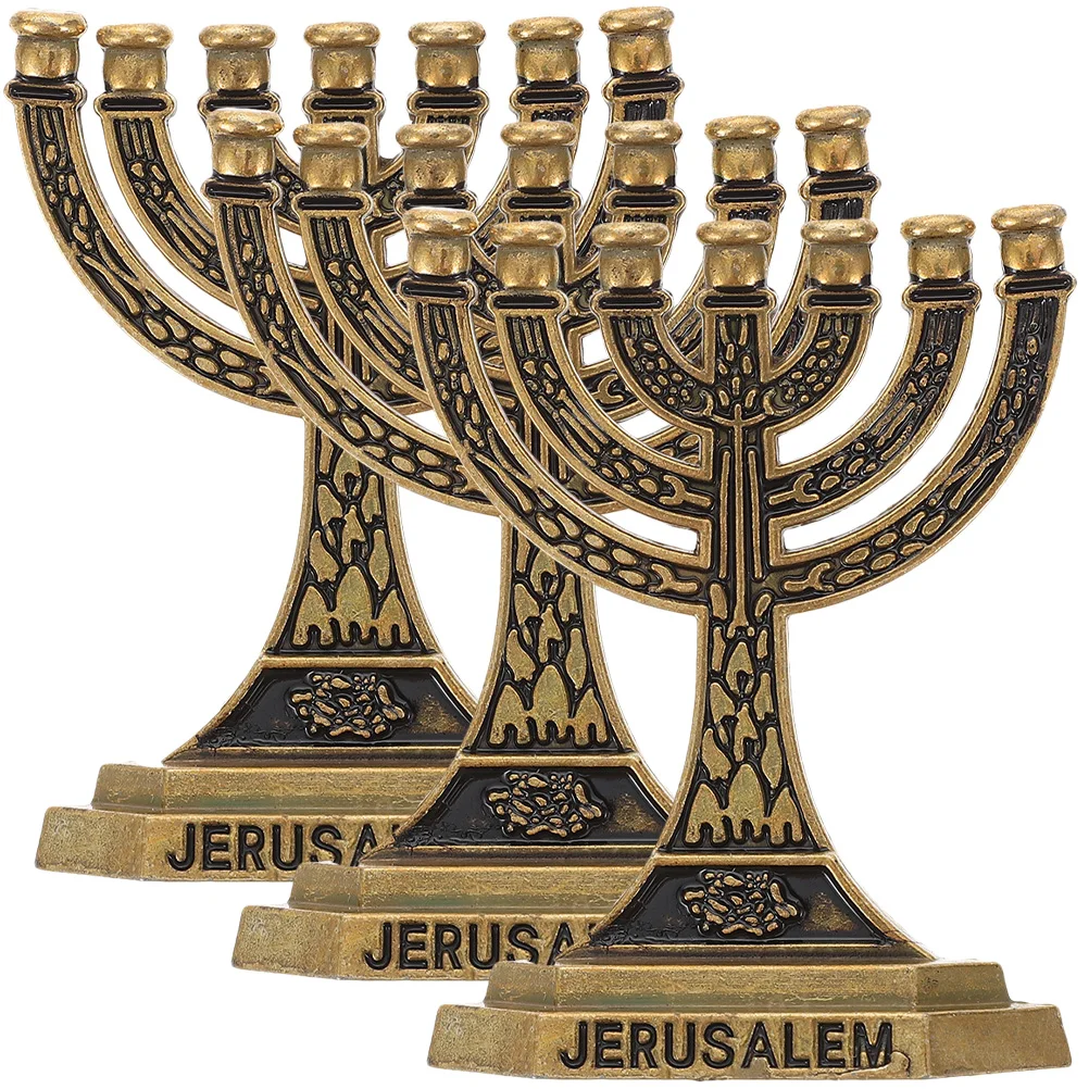 3pcs Religion 7 Branches Candlestick Decorations Jewish Candlestick 7-arm Holder Decors Jewish Holder ornaments