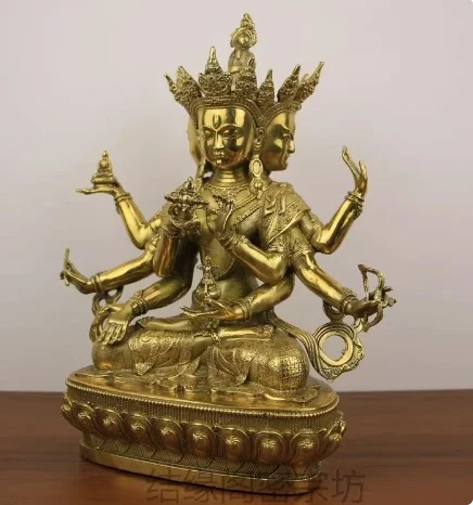 Feng Shui Rame Dignitoso Buddha Madre Bodhisattva Statua Longevità Tre Sculture in Bronzo Decor Artigianato