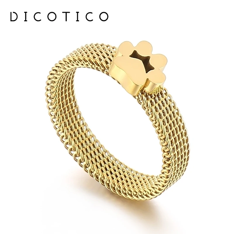 Moda pierścień ze stali nierdzewnej kobiety kocie łapa Korea Mesh Link Chain Ring dla kobiet szczęście obrączki biżuteria bożonarodzeniowa