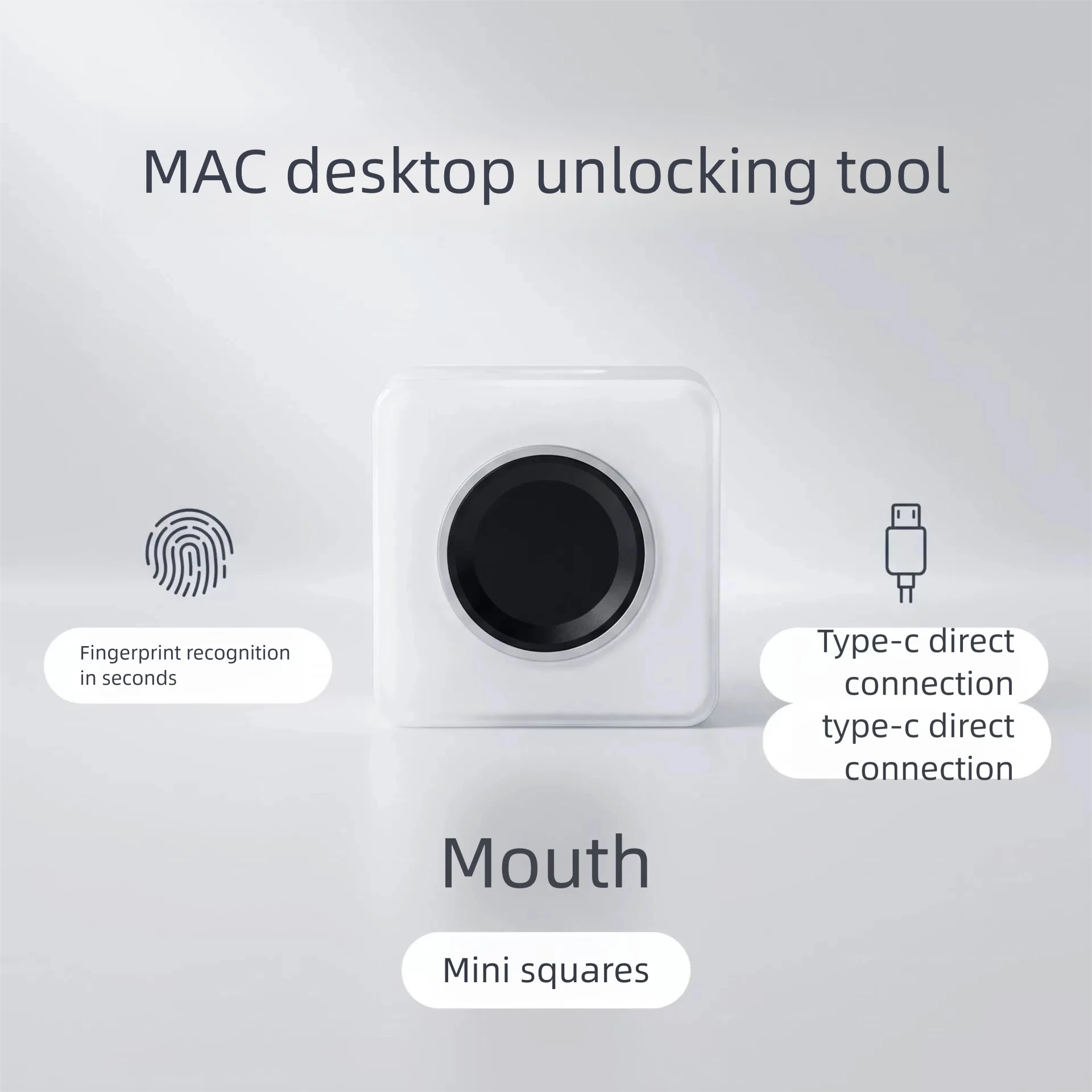 3D Printed Case Universal Fingerprint Scanner for Mac,Type-C Powered Fingerprint Key for macOS Desktop Unlock