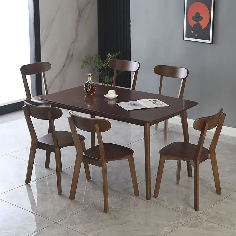 

Pure solid wood rectangular dining table and chairs household rental room small apartment table and chair combination